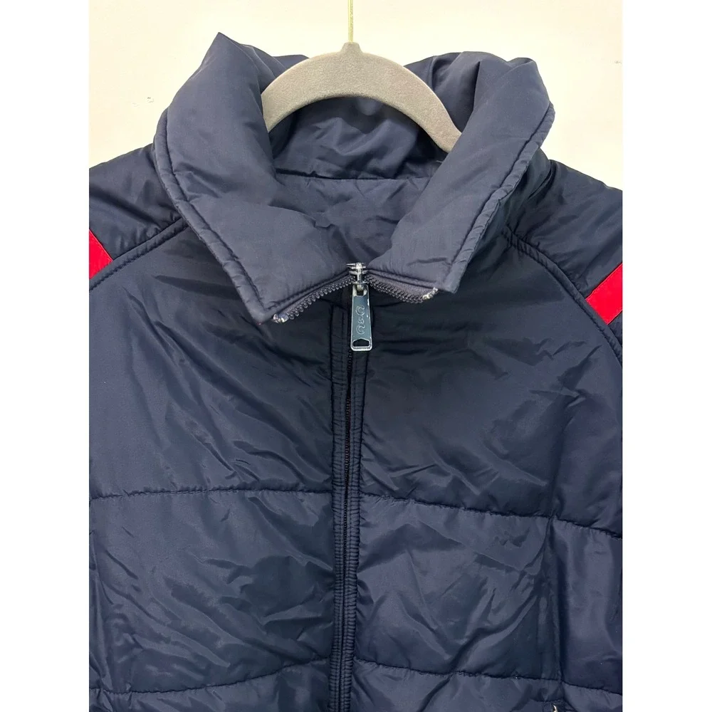 Vintage Raven Swing West Reversible Puffer Jacket Mens L Navy Red Racing Stripe
